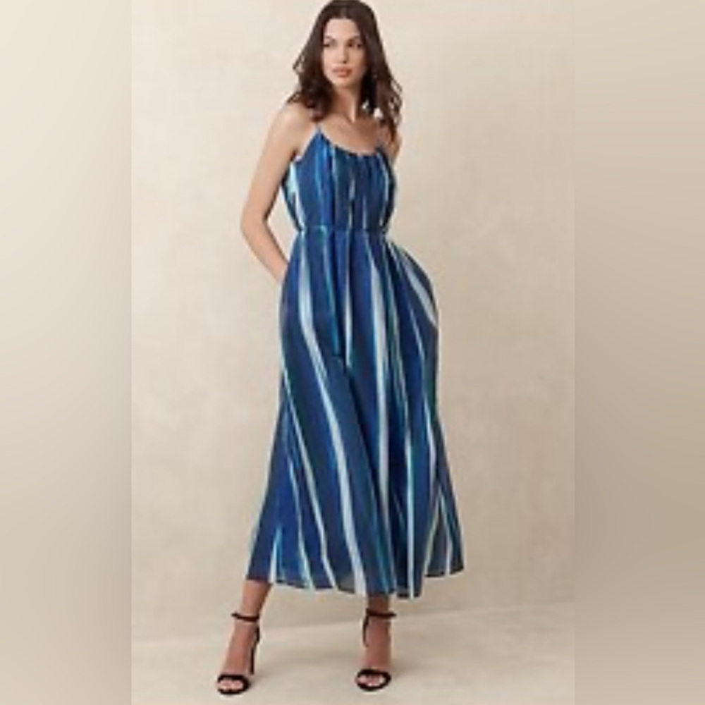 Banana Republic Maxi Dress Size Small NEW $150 Blue White Green Striped Flowy